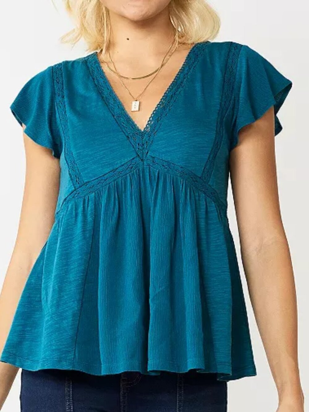 Junior's SO Peplum Flutter Sleeve V-Neck Top - West Bay Blue - X-Small - NWT